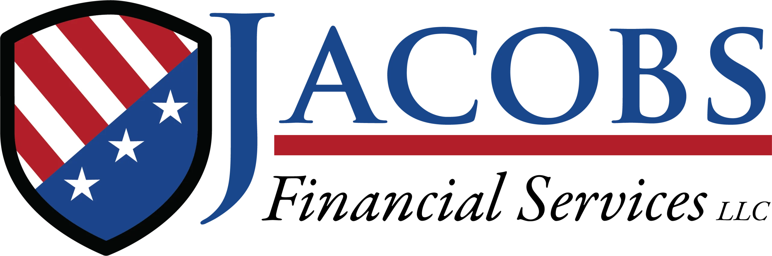 Jacobs Financial logo with a shield containing red stripes and stars next to the text &ldquo;Jacobs&rdquo; in blue.