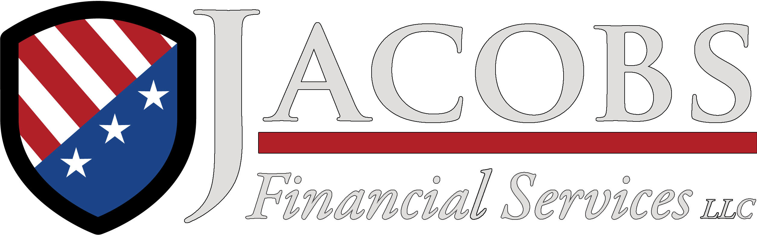 Jacobs Financial Services logo featuring a shield design with red and white stripes and blue background, representing financial education and retirement planning.