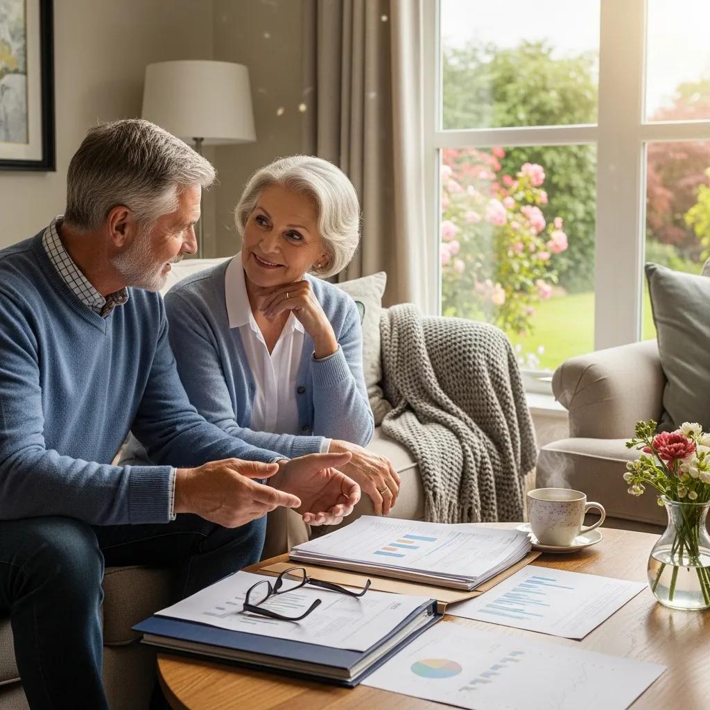 Blog 29 Retired couple discussing financial plans in a cozy living room