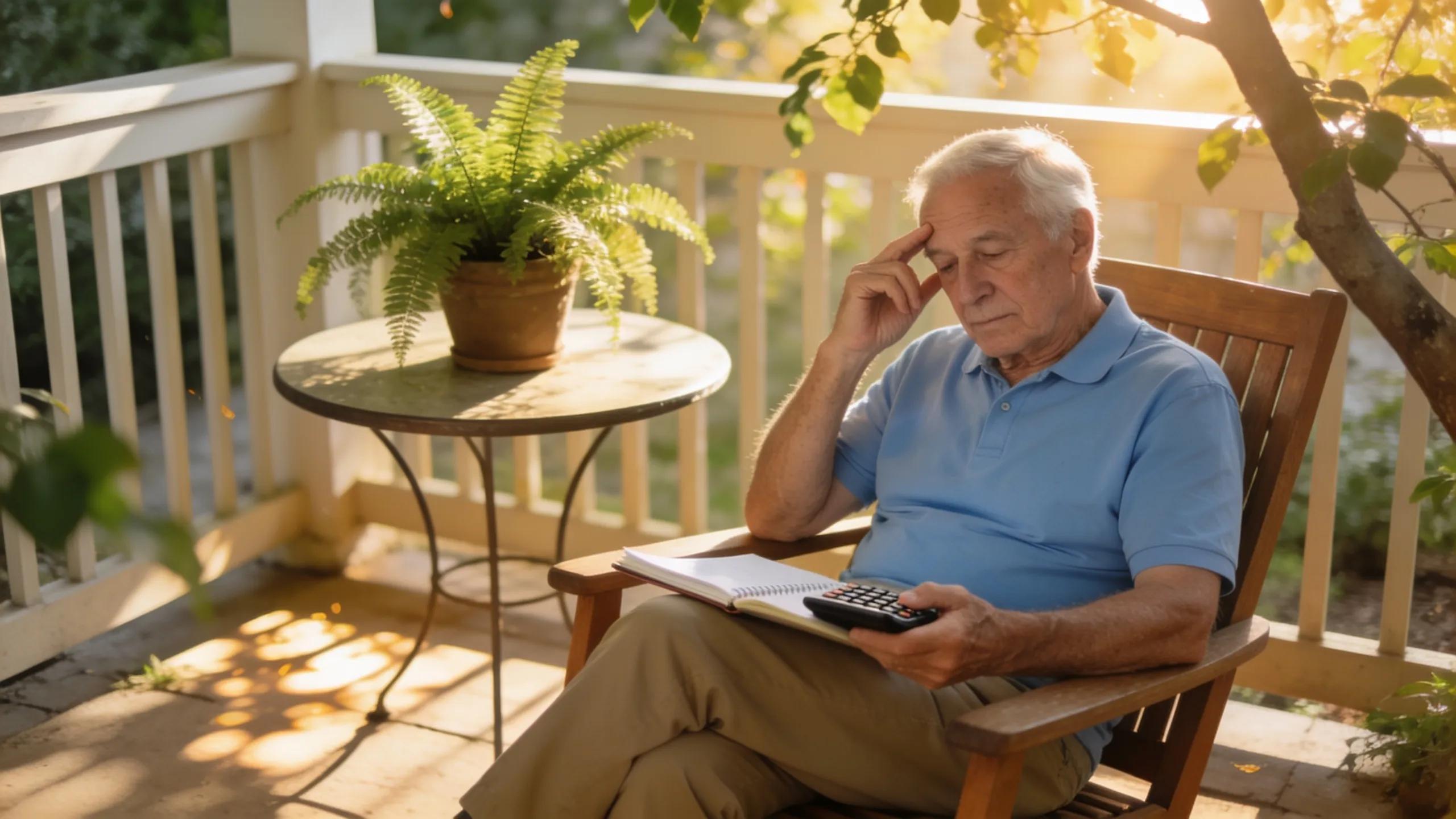 Retiree planning tax-efficient withdrawal strategies on a sunny patio