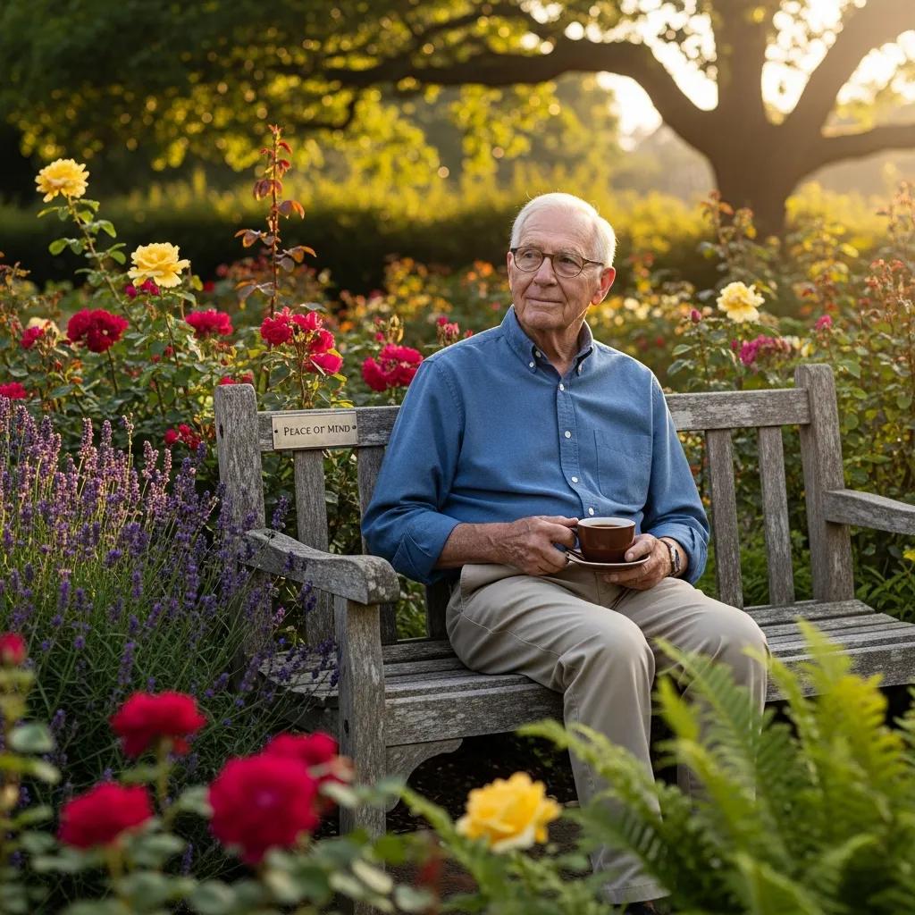 Elderly man in a garden, representing the advantages of long-term care insurance
