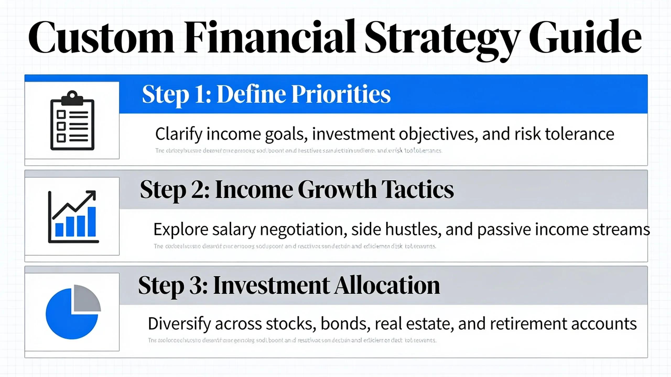 Once your priorities are clear, build a custom strategy that moves your income, investments