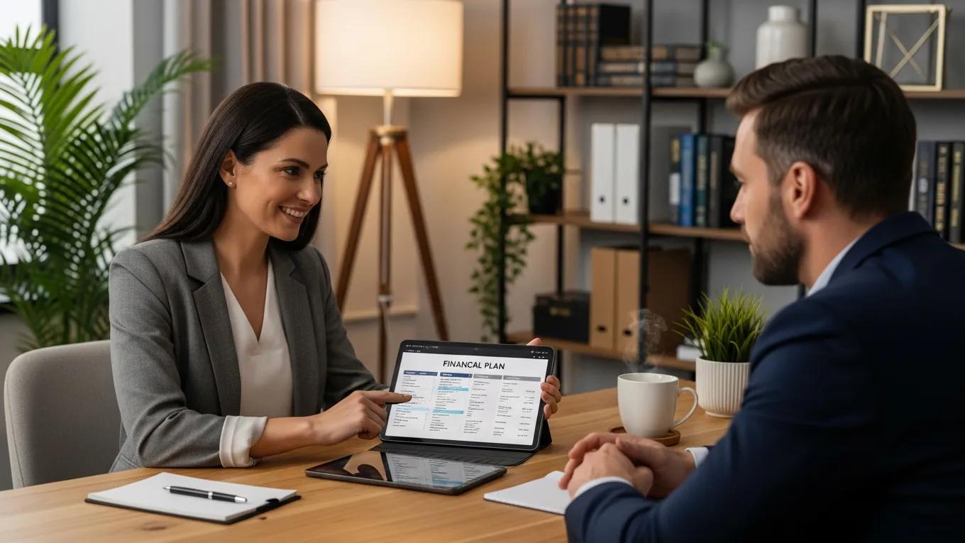 Financial advisor consulting with a client, emphasizing personalized investment risk management strategies