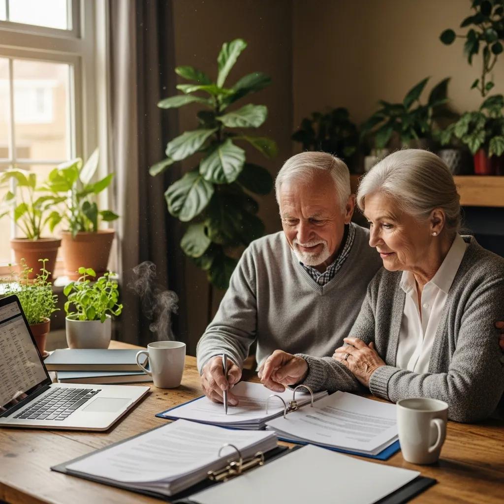 Retired couple discussing estate planning strategies at a cozy table